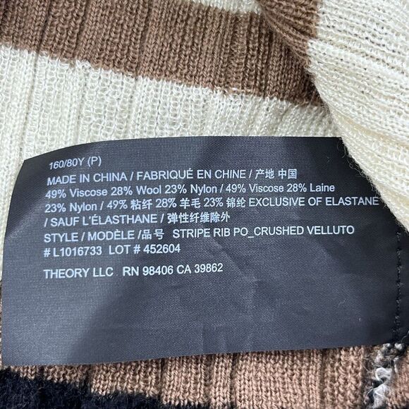 Theory Sweater Sz S Wool Blend White Crushed Velvet Striped Short Sleeve Shirt - Picture 4 of 6